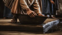 Illustration From The Bible Of Jesus Washing The Feet Of His Disciples - Generated By Ai