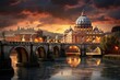 St. Peter's Basilica and St. Peter's Bridge at sunset, Vatican City, Rome, Italy, St, Peter's Cathedral in Rome, Italy, AI Generated