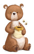 Sitting bear eating honey with honeycomb