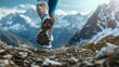 Athlete's shoes hitting the trail on a rocky mountain path generative ai