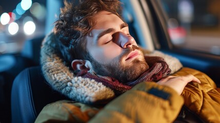 young man fell asleep at the wheel of a car