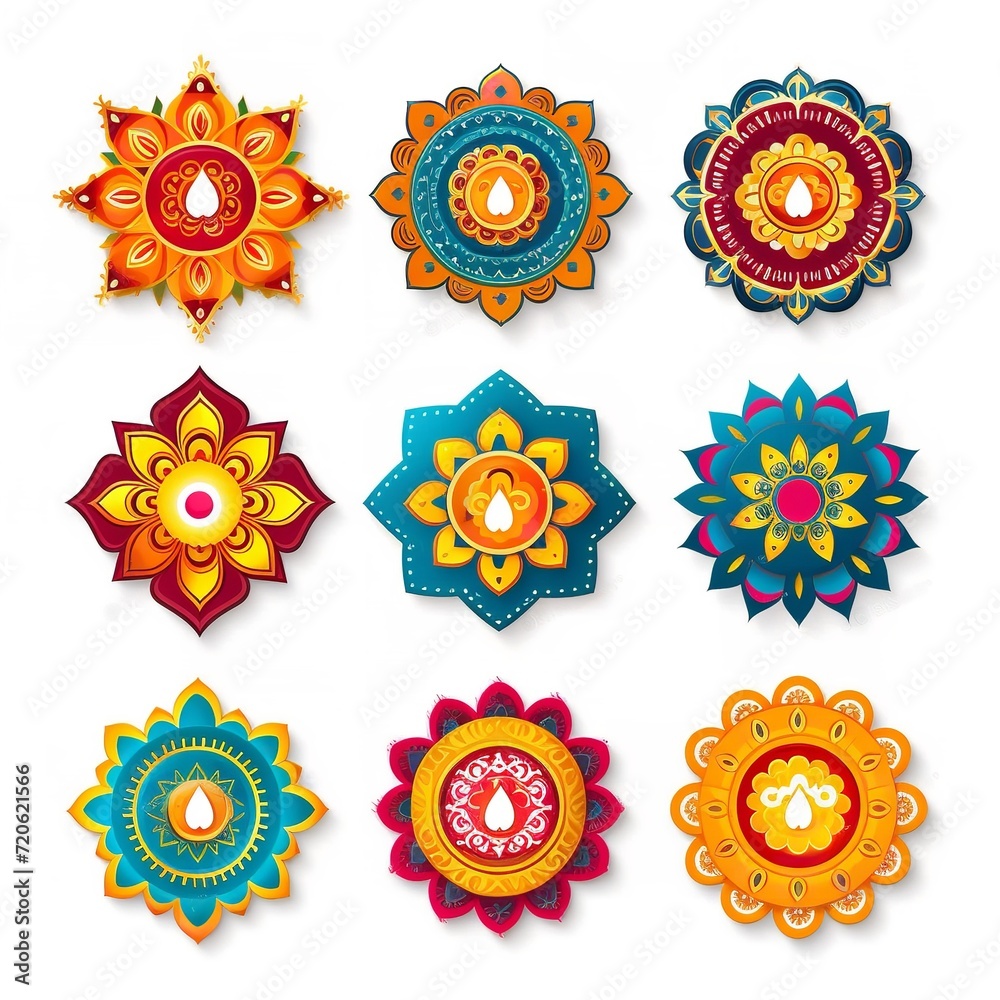 Rangoli Clipart Collection for Diwali with Icons Stock Illustration ...