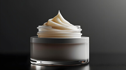 Poster - cream jar on the table, cosmetic product on black background.