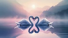 Two Swans On The Lake, Making Heart Shape