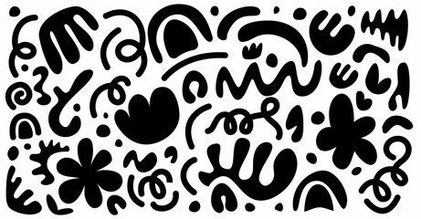 Poster - Groovy hand drawn curve modern art collage colorful shapes brutalism aesthetic design background. Naive playful abstract shapes, Vector illustration elements Scandinavian retro 90s cartoon style