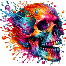 Colorful Water Color Skull With Color Splash ,beautiful Skull Painting