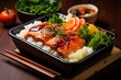 Salmon Bento box. ai generated