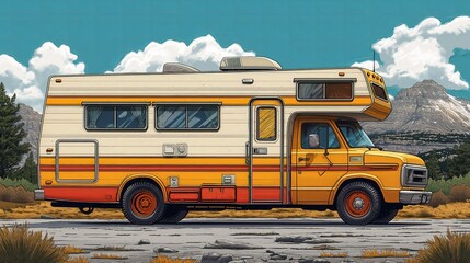 Wall Mural - drawing of a motorhome for travel. Generative AI