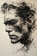 © ADDICTIVE STOCK - Abstract ink sketch of a man's profile view Generative AI image