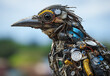 © ADDICTIVE STOCK - Unique bird sculpture made from upcycled materials. Generative AI image