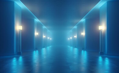 Poster - an empty blue room, with a light beam above it