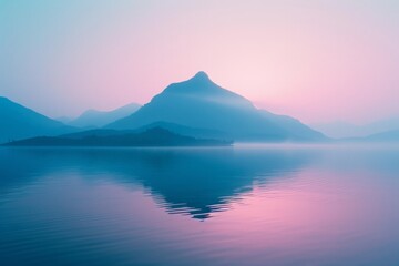 Wall Mural - image of a mountain in the water at sunset