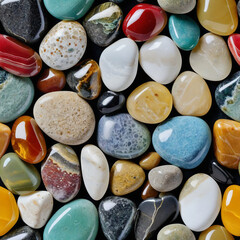  Background of multicolored sea polished stones, rolled pebbles on the seashore texture gems - Pattern - Seamless tile