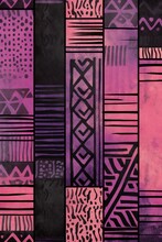 Charcoal, Rose, And Lilac Seamless African Pattern, Tribal Motifs Grunge Texture On Textile Background