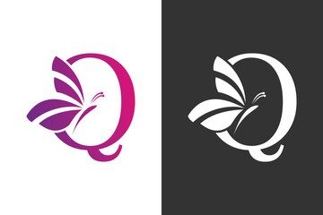 Wall Mural - illustration butterfly logo design with letter q concept