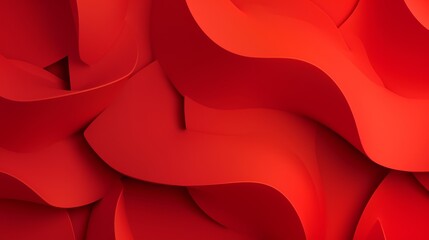 Red background with interlocking, curved geometric shapes, casting graduating, tones, and shadows