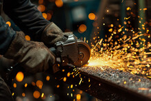 A person using an angle grinder