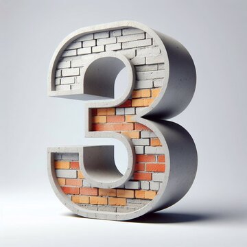 3 digit shape created from concrete and briks. AI generated illustration
