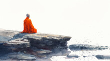 Generative Illustration. Praying Monk In Watercolor Style