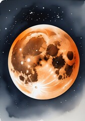 Wall Mural - watercolor illustration of a full orange moon isolated on white background