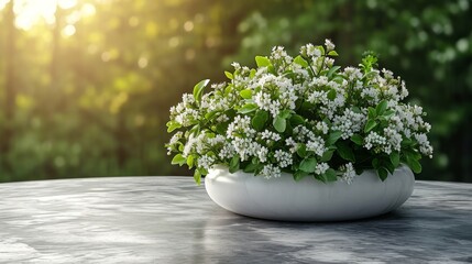 Canvas Print - spring flowers in vase  on table top in front for product promotion, sunlight soft background