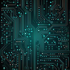 Wall Mural - Computer technology vector illustration with turquoise circuit board background pattern