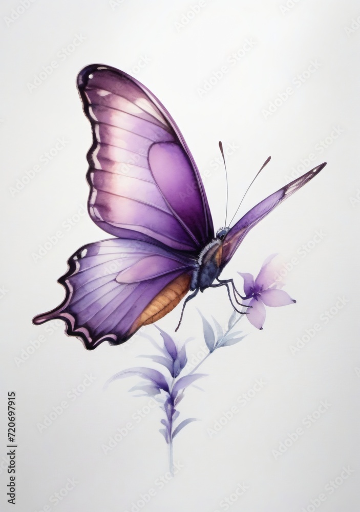 Watercolor Illustration Of A Purple Butterfly Isolated On White ...