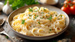 © MoiraM - Shallow depth of field (selective focus) image with fettucine alfredo. Generative AI.