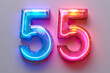Number 55 - colorful glowing outline alphabet symbol on blue lens flare dark background