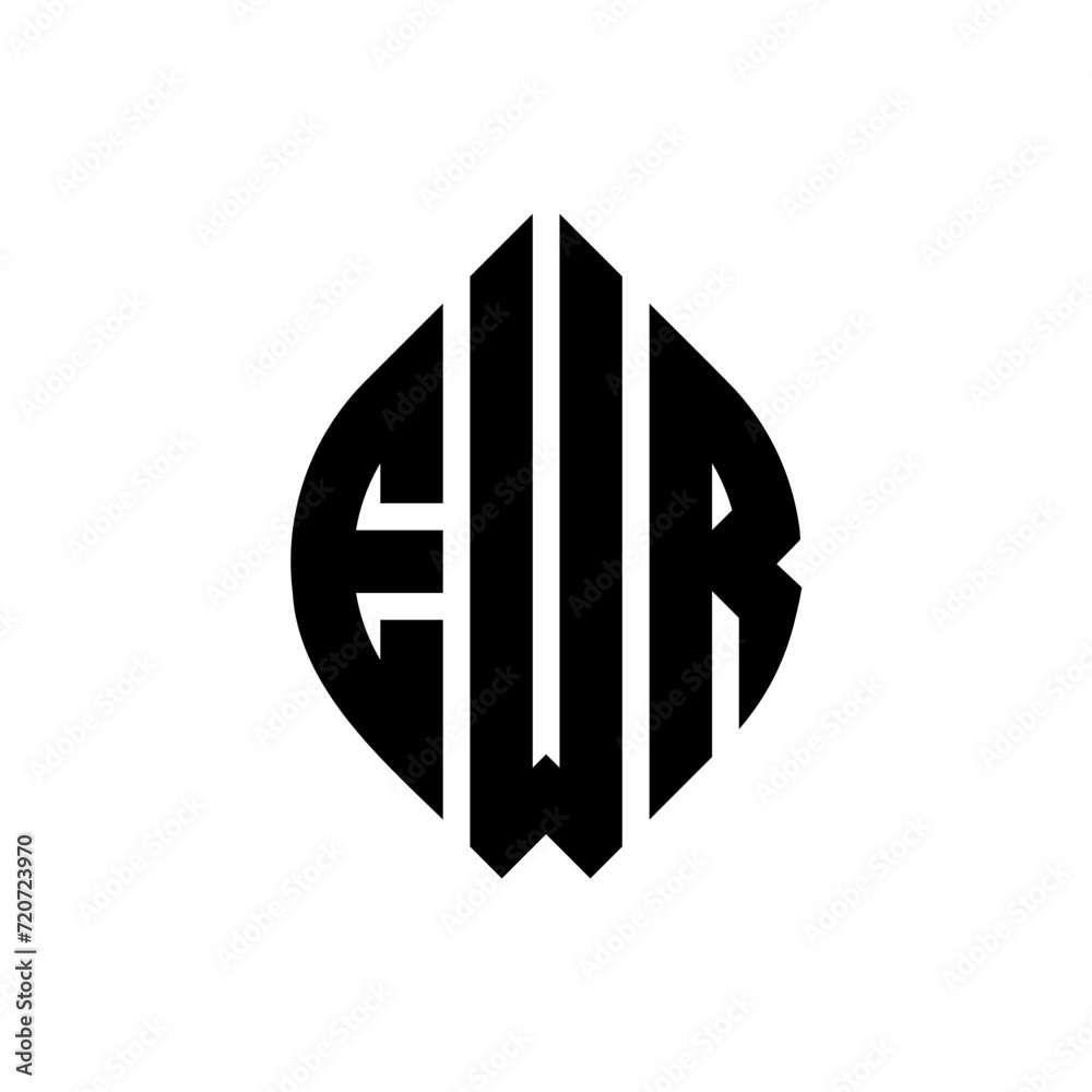 EWR circle letter logo design with circle and ellipse shape. EWR ellipse letters with typographic style. The three initials form a circle logo. EWR Circle Emblem Abstract Monogram Letter Mark Vector.