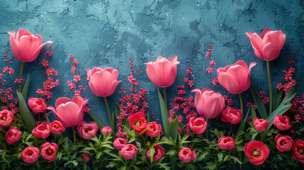 Wall Mural - The background of spring flowers for a congratulatory postcar