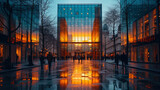 Fototapeta Londyn - A photograph of a glass building reflecting the surrounding urban landscap