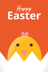Wall Mural - Greeting card for Happy Easter with nestling and typography. Chicken from simple geometric shapes with grunge texture. Trendy minimalist aesthetic. Modern design for poster, banner, invitation, cover.