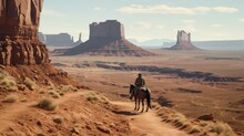 A Person Riding A Horse On A Dirt Road Surrounded By Rocky Hills