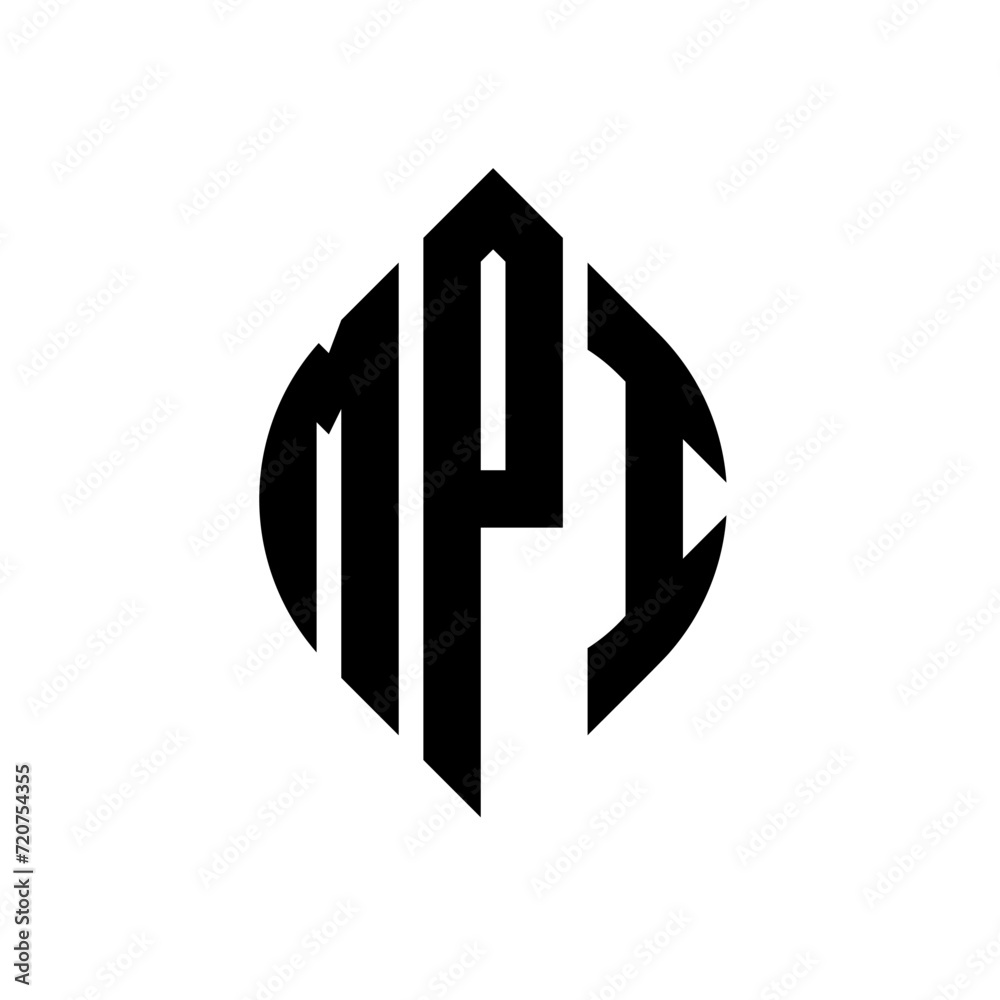 MPI circle letter logo design with circle and ellipse shape. MPI ellipse letters with typographic style. The three initials form a circle logo. MPI circle emblem abstract monogram letter mark vector.