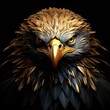 A gold hawk head on black background