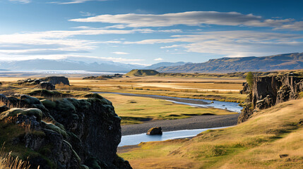 Canvas Print - landscape with lake and mountains