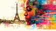 Colorful abstract face with a Paris backdrop, Eiffel Tower in view, embodying the city's diverse cultural fabric.