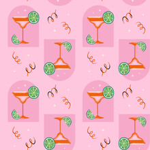 Seamless Pattern With Fresh Cocktails, Drinks Or Beverages