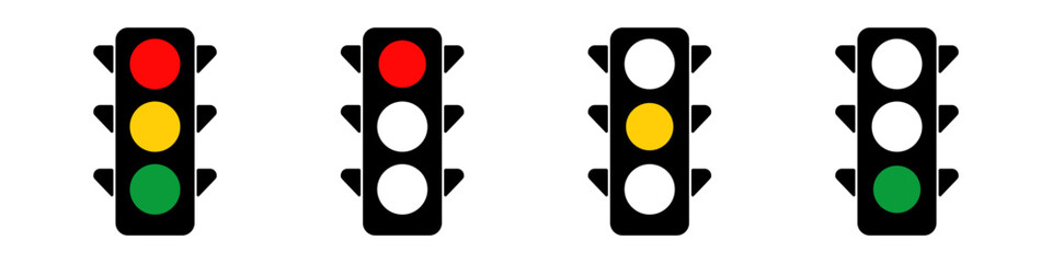 Traffic control light signal with red, yellow and green color flat icon. Signal traffic light in vector design flat style