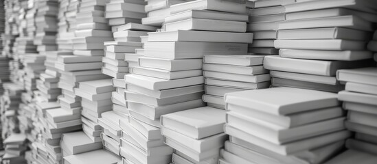 Sticker - Stacks of White Books Pile Up Higher and Higher like a Tower of Knowledge