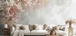 Soft blush tones set the stage for an ethereal display of abstract florals, creating a dreamy and enchanting visual experience on the solid wall.