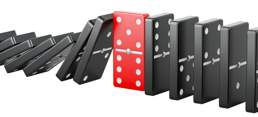 Poster - red domino tile stopped domino effect. leader and success concept. 3d rendering isolated on transpar