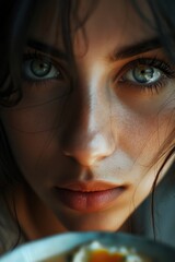 Aufkleber - A close-up image of a person holding a bowl of food. This versatile image can be used to depict various themes related to food, nutrition, cooking, and dining