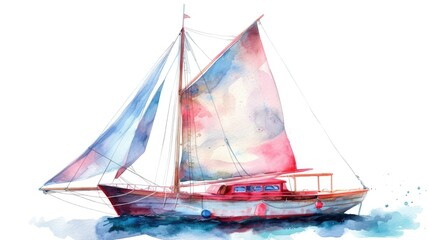 Aufkleber - A beautiful watercolor painting of a sailboat gliding through the ocean. Perfect for nautical-themed designs and coastal decorations