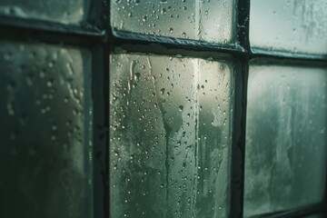 Poster - A close up view of rain drops on a window. Perfect for adding a touch of nature and tranquility to any project