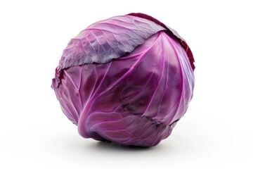 Poster - A detailed view of a purple cabbage on a clean white surface. This image can be used to showcase the vibrant colors and textures of fresh produce
