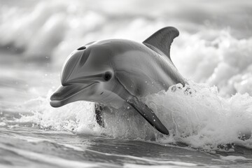 Aufkleber - A dolphin in the water with its mouth open. Perfect for marine life enthusiasts and educational materials