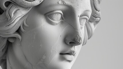 Poster - A close up view of a statue depicting the face of a woman. This image can be used to add an artistic touch to various projects