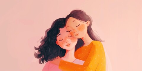 Poster - A heartwarming painting of a woman embracing a child. Perfect for depicting love, family, and affection.